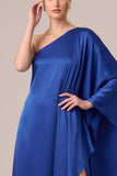 One Shoulder Floral Pink A Line Satin Maxi Formal Dress With Slit