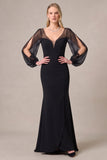 Mermaid Sheer Long Sleeve Maxi Black Tie Dress