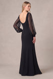 Mermaid Sheer Long Sleeve Maxi Black Tie Dress
