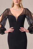Mermaid Sheer Long Sleeve Maxi Black Tie Dress