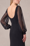 Mermaid Sheer Long Sleeve Maxi Black Tie Dress