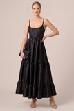 Corset Square Neck A Line Stain Maxi Black Tie Dress