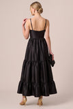 Corset Square Neck A Line Stain Maxi Black Tie Dress
