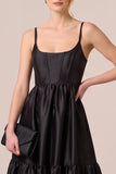 Corset Square Neck A Line Stain Maxi Black Tie Dress