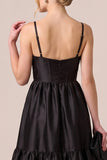Corset Square Neck A Line Stain Maxi Black Tie Dress