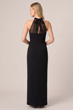 Halter Sheath Sheer Maxi Black Tie Dress With Slit