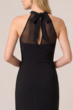 Halter Sheath Sheer Maxi Black Tie Dress With Slit