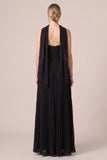 Strapless A Line Pleated Chiffon Maxi Black Tie Dress