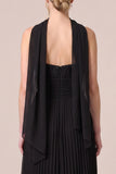 Strapless A Line Pleated Chiffon Maxi Black Tie Dress