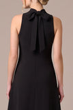 A Line High Neck Maxi Black Tie Dress With 3D Flowers