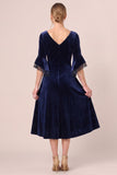 Dark Green A Line 3/4 Sleeve Midi Velvet Dress