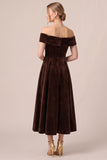 Off The Shoulder A Line Burgundy Midi Velvet Dress