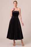 Strapless A Line Navy Midi Velvet Dress
