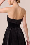 Strapless A Line Navy Midi Velvet Dress