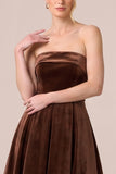 Strapless A Line Navy Midi Velvet Dress