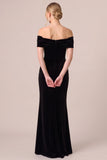 Off The Shoulder Sheath Velvet Maxi Black Tie Dress With Slit