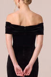 Off The Shoulder Sheath Velvet Maxi Black Tie Dress With Slit