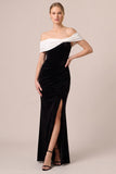 Off The Shoulder Sheath Velvet Maxi Black Tie Dress With Slit