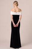 Off The Shoulder Sheath Velvet Maxi Black Tie Dress With Slit