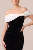 Off The Shoulder Sheath Velvet Maxi Black Tie Dress With Slit