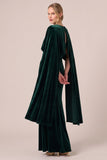 Sheath Dark Green Velvet Cape Sleeve Long Formal Dress
