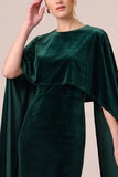 Sheath Dark Green Velvet Cape Sleeve Long Formal Dress