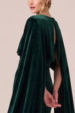 Sheath Dark Green Velvet Cape Sleeve Long Formal Dress