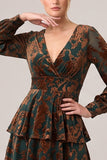 Tiered Ruffled A-Line Brown Velvet Long Sleeve Formal Dress