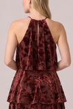 Halter Black Tiered Velvet A-Line Long Formal Dress with Ruffles