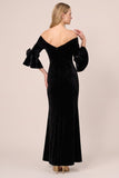 Black Off The Shoulder Ruched Velvet Sheath Long Formal Dress