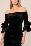 Black Off The Shoulder Ruched Velvet Sheath Long Formal Dress