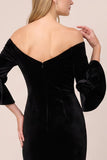 Black Off The Shoulder Ruched Velvet Sheath Long Formal Dress