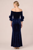 Black Off The Shoulder Ruched Velvet Sheath Long Formal Dress