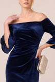 Black Off The Shoulder Ruched Velvet Sheath Long Formal Dress