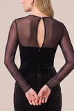Mermaid Sheer Long Sleeve Black Velvet Ruched Formal Dress