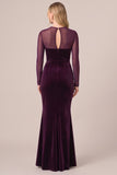 Mermaid Sheer Long Sleeve Black Velvet Ruched Formal Dress