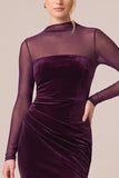 Mermaid Sheer Long Sleeve Black Velvet Ruched Formal Dress