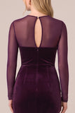 Mermaid Sheer Long Sleeve Black Velvet Ruched Formal Dress