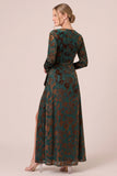 Floral A-Line Long Sleeve Brown Velvet Formal Dress with Slit