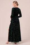 Floral A-Line Long Sleeve Brown Velvet Formal Dress with Slit