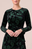 Floral A-Line Long Sleeve Brown Velvet Formal Dress with Slit