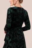 Floral A-Line Long Sleeve Brown Velvet Formal Dress with Slit