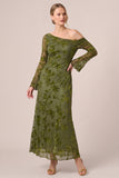 Asymmetrical Neck A-Line Green Burnout Long Formal Dress