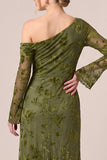 Asymmetrical Neck A-Line Green Burnout Long Formal Dress