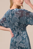 Blue V-Neck Floral A-Line Long Formal Dress