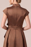A-Line Satin Cap Sleeve Brown Long Mother Of The Bride Dress
