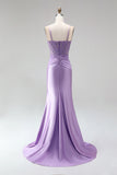 Corset Mermaid Purple Spaghetti Straps Satin Maxi Prom Dress