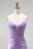 Corset Mermaid Purple Spaghetti Straps Satin Maxi Prom Dress