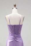 Corset Mermaid Purple Spaghetti Straps Satin Maxi Prom Dress