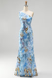 Sparkly One Shoulder Beaded Sequins A-Line Long Prom Dress
